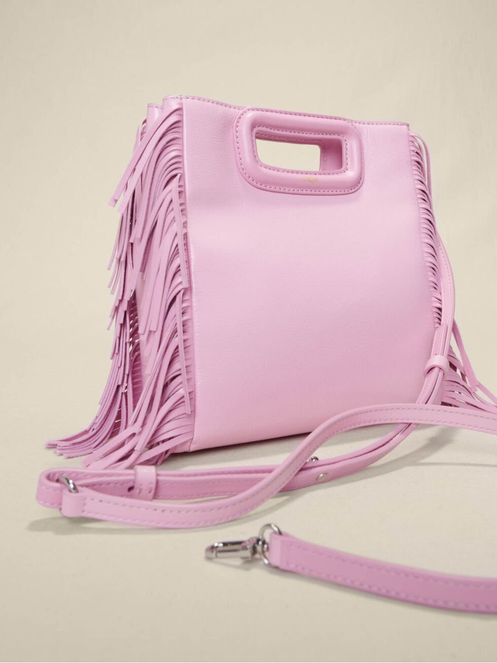 Maje Pink Fringe Cutout Handle Crossbody Bag